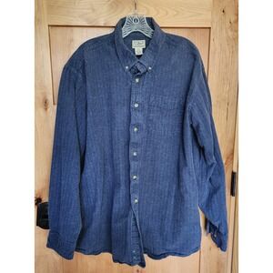L.L.Bean Sz XXL Blue 100% Cotton Flannel Button Front Long Sleeve Shirt Warm 1X